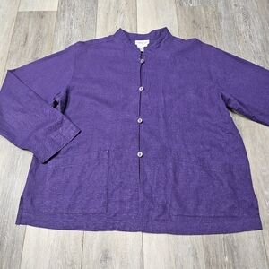 Coldwater Creek Linen Blend Lightweight Shirt Jacket Blazer Purple Women's Large